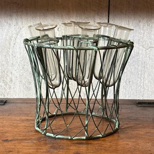 Vintage-Style Wire Rack with Glass Test Tubes