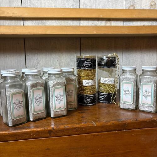 Craft Supply Lot with Goldbug Studio Glimmer Mica Flakes and Gold Bead Garland