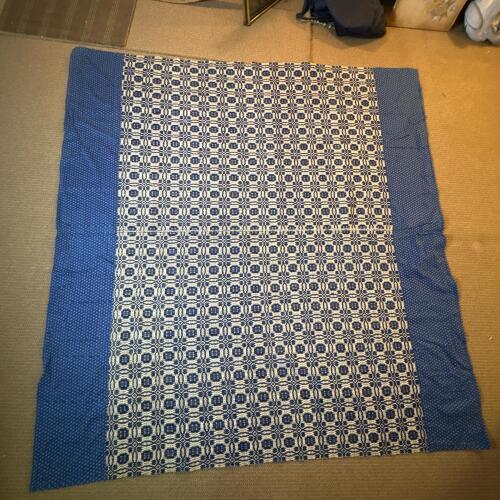 Vintage Blue and White Textured Woven Coverlet