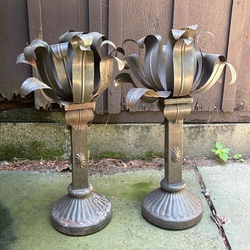 Pair of Vintage Torch-Style Metal Decorative Pedestals