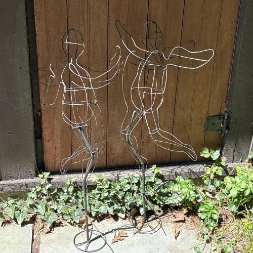 Pair of Wire Frame Metal Garden Stake Figures