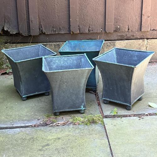 Four Square Metal Planters with Patina Finish