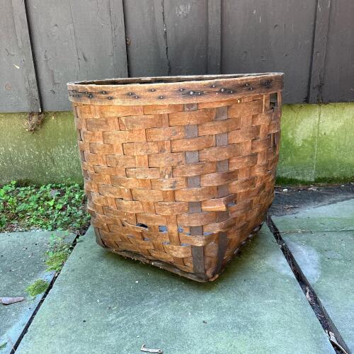 Vintage Handwoven Splint Wood Utility Basket with Handles