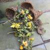 Three Wicker Wall Baskets With Faux Gourd and Leaf Arrangements