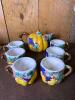Nantucket Majolica-Style Pumpkin Teapot with Cups