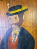 Folk Art Painted Wood Panel With Man on Bicycle - 2
