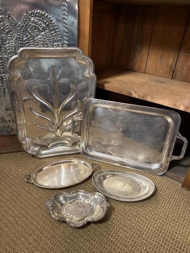 Assorted Silver Plate Trays and Dish