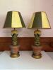 Pair of Floral Table Lamps with Striped Shades