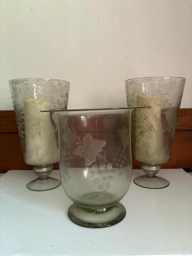 Trio of Etched Glass Candle Holders