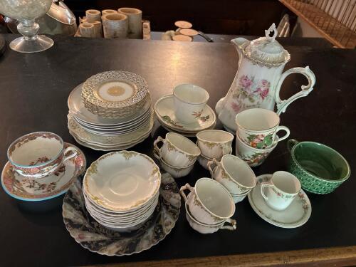 Assorted Decorative China Cups, Saucers, and Plates