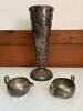 Silver on Copper Vase and Creamer Bowls