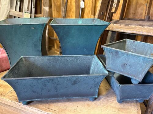 Set of Rectangular and Flared Patinated Metal Planters