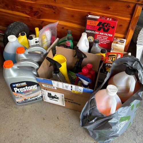 Assorted Automotive Fluids, Cleaners, and Filters