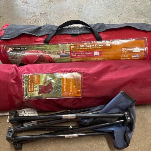Ozark Trail Sport Dome Tent, Arm Chair, & Small Stool