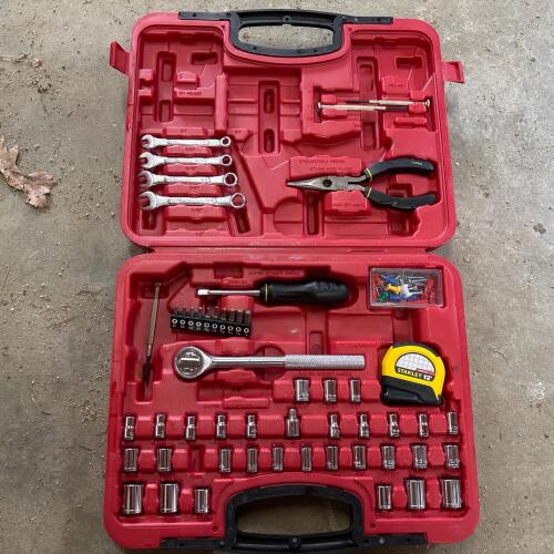 Home Repair Tool Set with Sockets, Wrenches, and Pliers