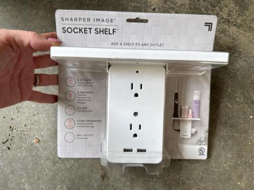 Sharper Image Socket Shelf Wall Outlet Organizer with USB Ports