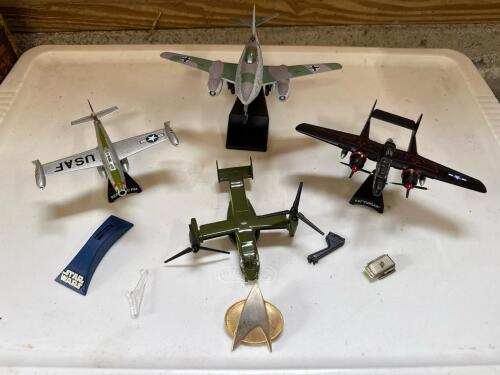 Assorted Die-Cast Aircraft Models and Star Trek Collectibles
