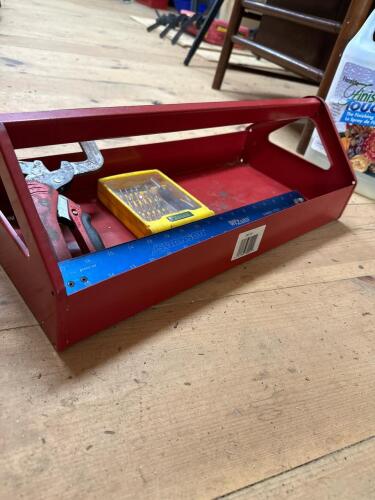 Red Metal Tool Caddy with Contents