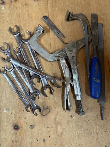 Assorted Craftsman Wrenches, Locking C-Clamps, and Hand Files