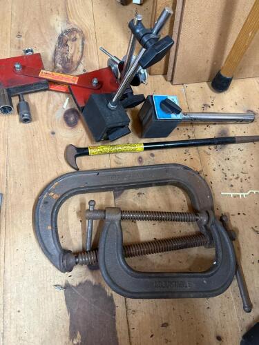 Dial Indicator Stands, C-Clamps, Pry Bar, and Magnetic Holders
