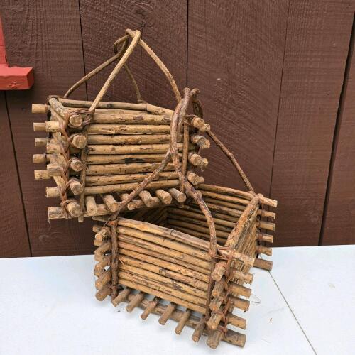 Pair of Rustic Wood Twig Baskets