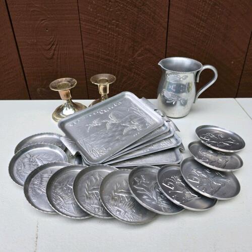 Embossed Aluminum Drink Trays, Coasters, Pitcher, Candle Holders