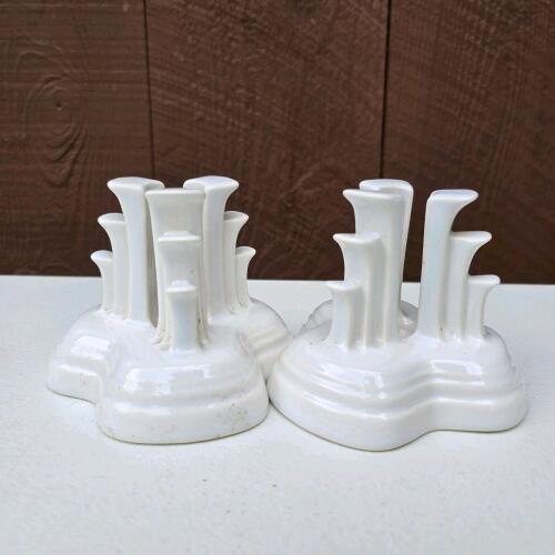 Pair of White Ceramic Art Deco-Style Flower Frogs