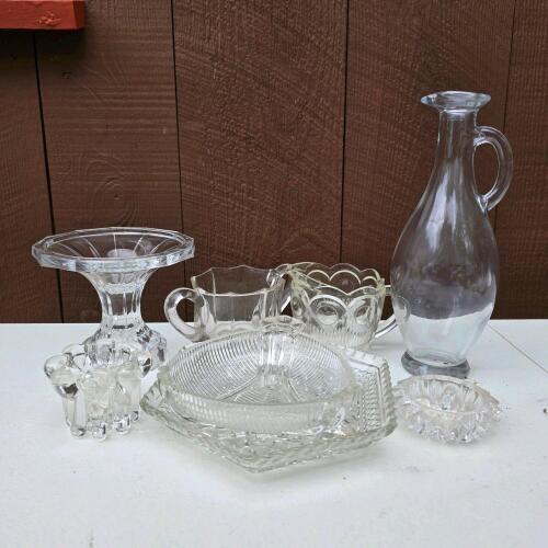 Assorted Vintage Pressed Glass Tableware and Serving Pieces
