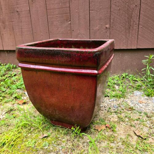 Glazed Red Ceramic Square Planter