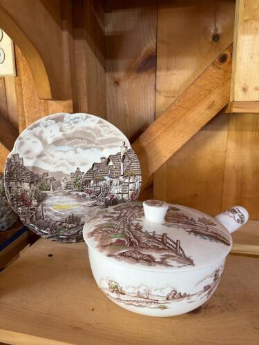 Ucagco Americana Ironstone Casserole Dish and Johnson Bros Plate