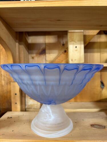 Large Frosted Blue Art Glass Pedestal Bowl