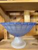 Large Frosted Blue Art Glass Pedestal Bowl