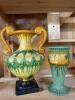 Majolica-Style Pottery Vase and Double Handled Urn
