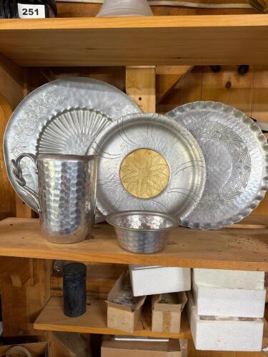 Hand Forged Aluminum Plates, Bowl, and Pitcher Set