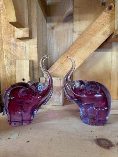 Pair of Purple Art Glass Elephant Figurines