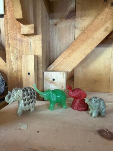 Carved Stone, Glass and Red Elephant Figurines