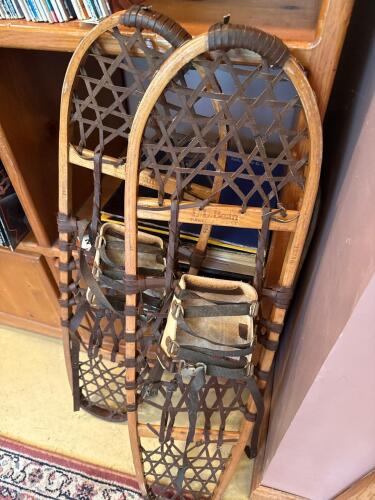 Pair of L.L. Bean Wooden Snowshoes with Leather Bindings