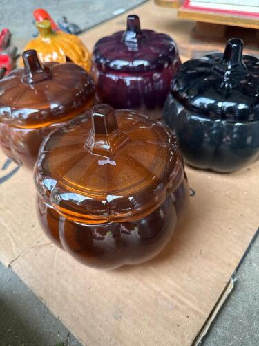 Pumpkin-Shaped Glass Jars and Ceramic Jack-O'-Lantern