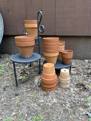 Metal Plant Stands With Terracotta Flower Pots