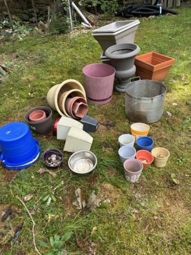 Assorted Garden Planters and Metal Colander Baskets