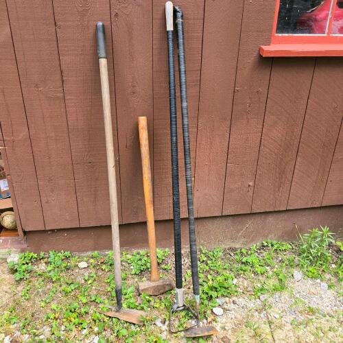 Garden Hoes and Mattock with Wooden and Metal Handles