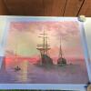 Canvas Print Featuring Sailing Ships At Sunset, Signed "L. Alexis"