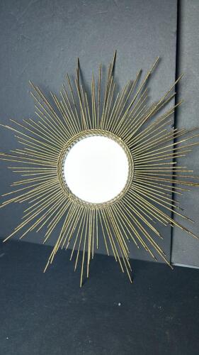 Sunburst-Style Wall Mirror with Gold Tone Frame