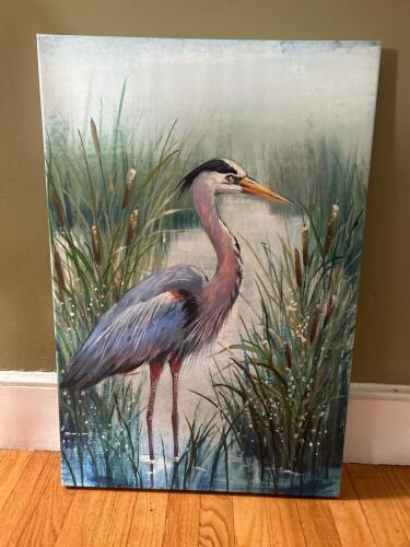 Heron Marsh Scene Canvas Painting in Naturalistic Style 20&rdquo; x 30&rdquo; 1.5&rdquo;