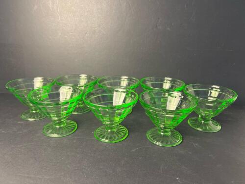 Depression Uranium Glass Dessert Cups in Art Deco Style