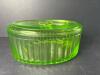 Green Uranium Glass Ribbed Oval Covered Dish - 2