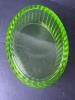 Green Uranium Glass Ribbed Oval Covered Dish - 6