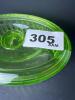 Green Uranium Glass Ribbed Oval Covered Dish - 9