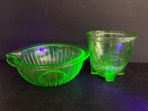 Vintage Green Uranium Glass Reamer and Measuring Cup