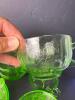 Green Depression Uranium Glass Cups and Saucers Featuring Assorted Patterns - 7